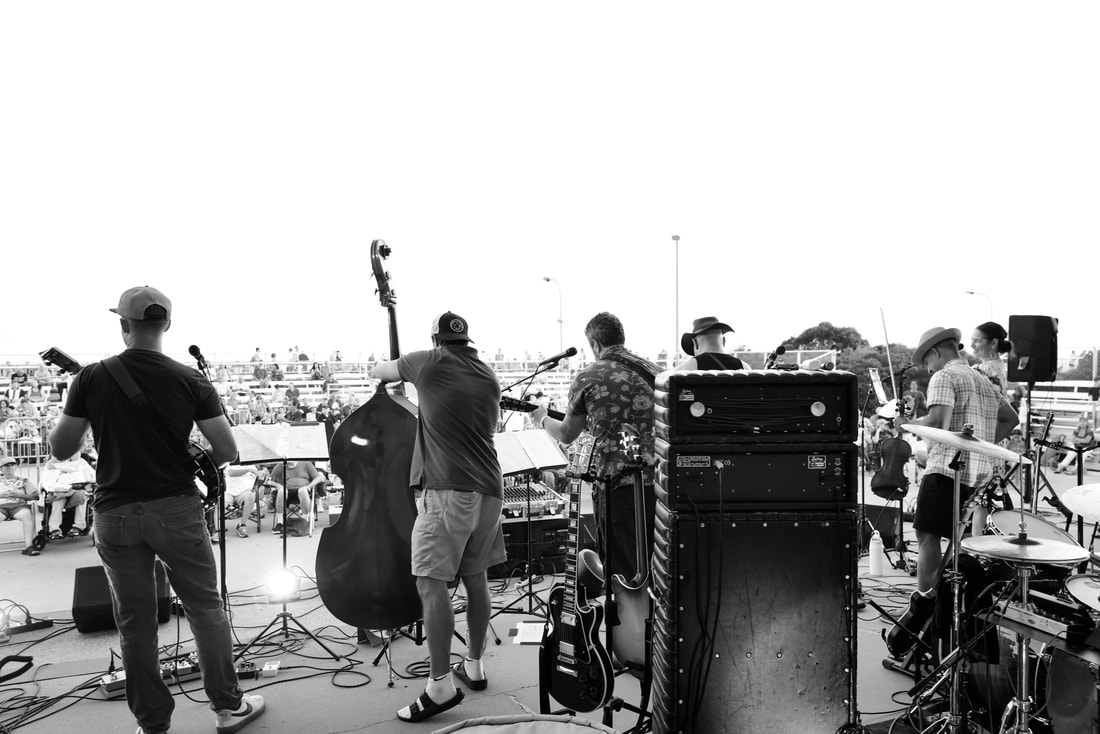 Craig on upright bass at the Jones Beach bandshell